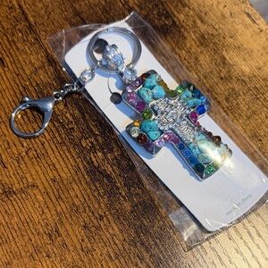 Multicolor Cross Keychain with Silver Accents
